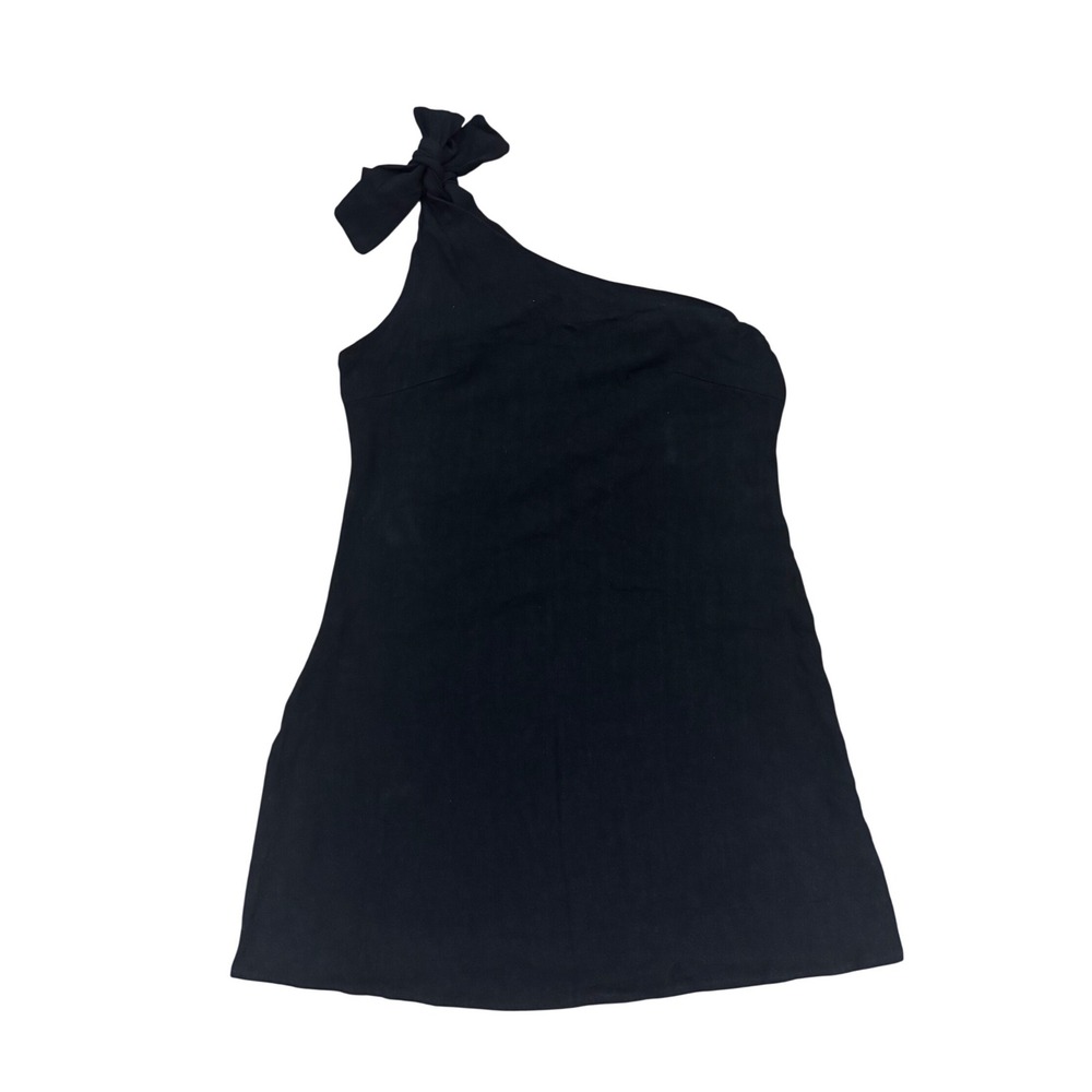 Cupshe Womens‎ One Shoulder Bow Mini Dress Black Rayon Linen Blend Size M NWT